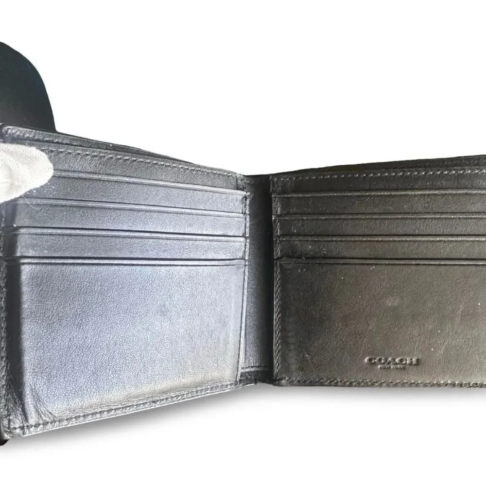 Coach Men's Perforated Black Leather Bifold Wallet Embossed Logo F75278